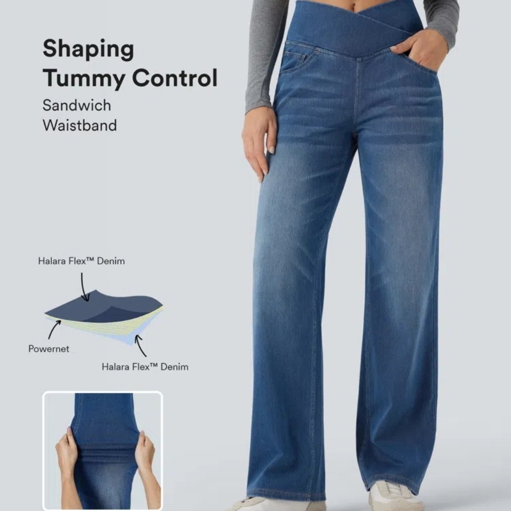 Halara Flex™ Crossover High Waisted Tummy Control Casual Straight Leg Jeans